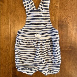 Striped Blue and beige terry cloth romper